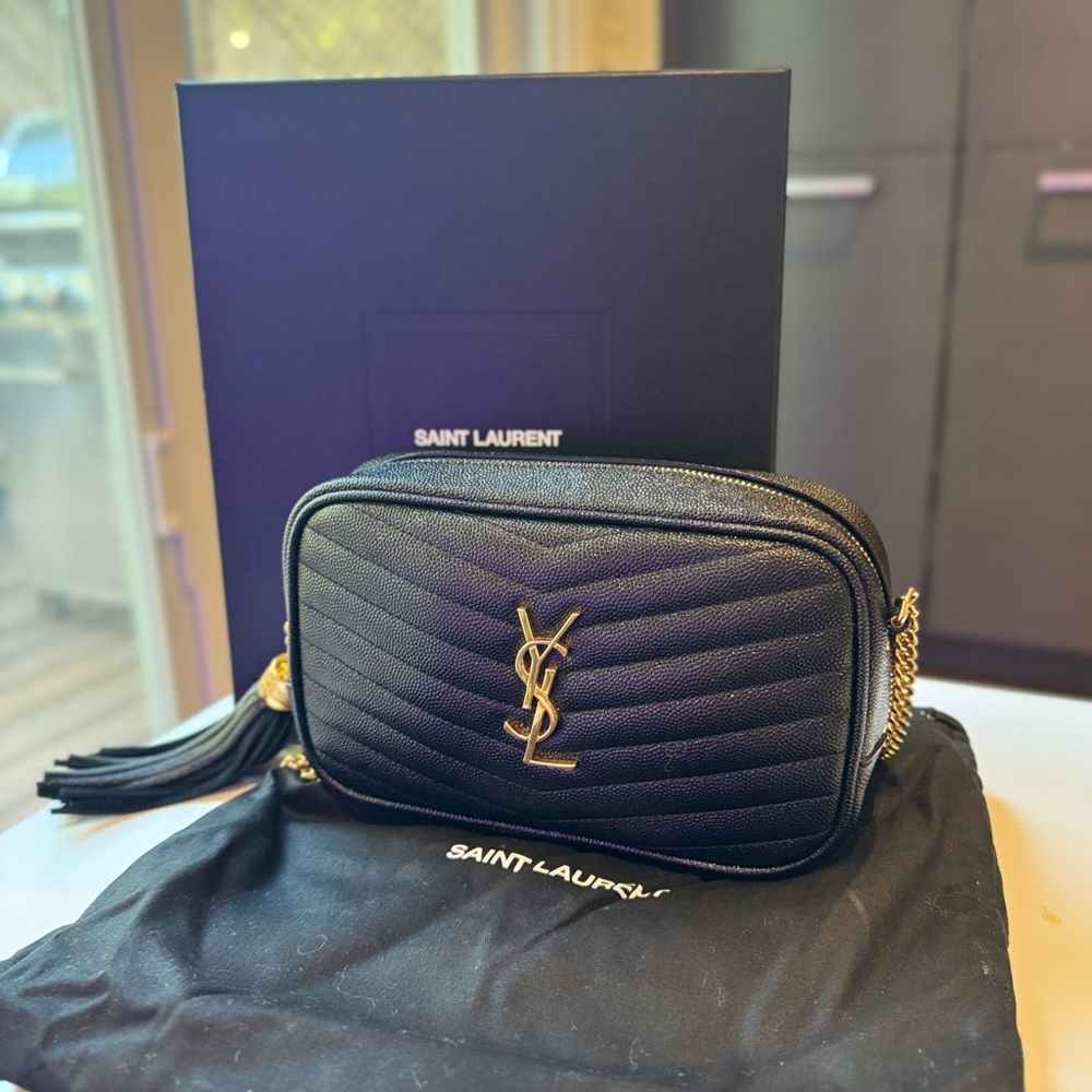 SOLD  Saint Laurent Black Quilted Bag with Gold Logo
